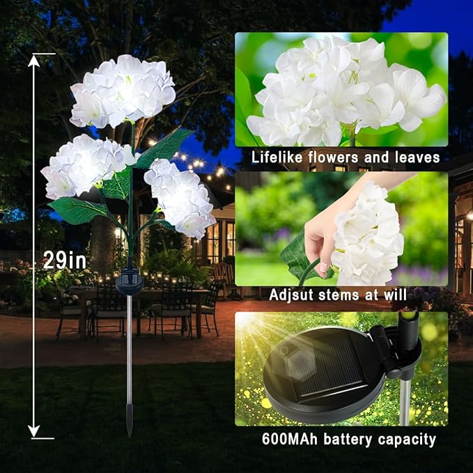 Aolyty Solar Garden Lights Outdoor, Solar Hydrangea Lights IP65 Waterproof LED Flowers Stake Lights 2 Pack for Garden Pathway Patio Backyard Landscape Decorative (Pink)