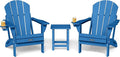 MUCHENGHY Folding Adirondack Chairs and Table Set, Outdoor Chair, Adirondack Chair Plastic, Fire Pit Chair, Weather Resistant with Cup Holder for Deck, Backyard, Garden(Navy Blue, 3-Piece)