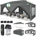 COBIZI 10x20 Pop Up Canopy Tent with 6 Removable Sidewalls,Waterproof & UV 50+ Easy Up Canopy,Commercial Gazebo with Air Vent,4 Sand Bags,4 Stakes & 8 Ropes,Tents for Parties/Camping/Backyard,Gray
