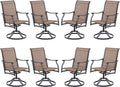 Patio Swivel Chairs Set of 8, Outdoor Dining Chairs with Textilene, Swivel & Rocker Metal Outdoor Patio Dining Chairs All-Weather for Backyard, Brown Fabric with Black Frame