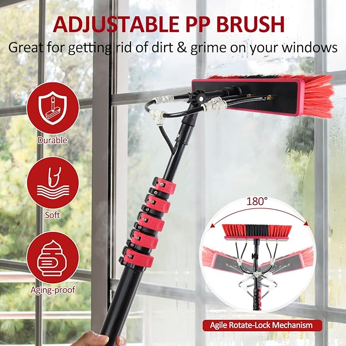 Water Fed Pole Kit,30ft Length Window Cleaning Poles,Water Fed Brush,Aluminum Outdoor Window Cleaner,Extendable Telescopic Pole Water Fed Brush Spray Washer for Window Glass/Solar Panel