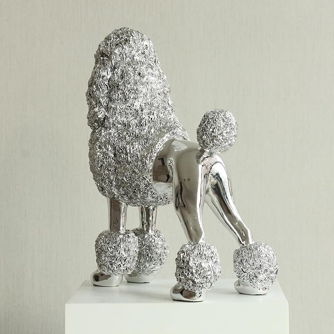 Lukitas Standing Sliver Poodle Sculpture Decor, Decorative Dog Statue, Animal Ornament for Garden Home, Resin 10''