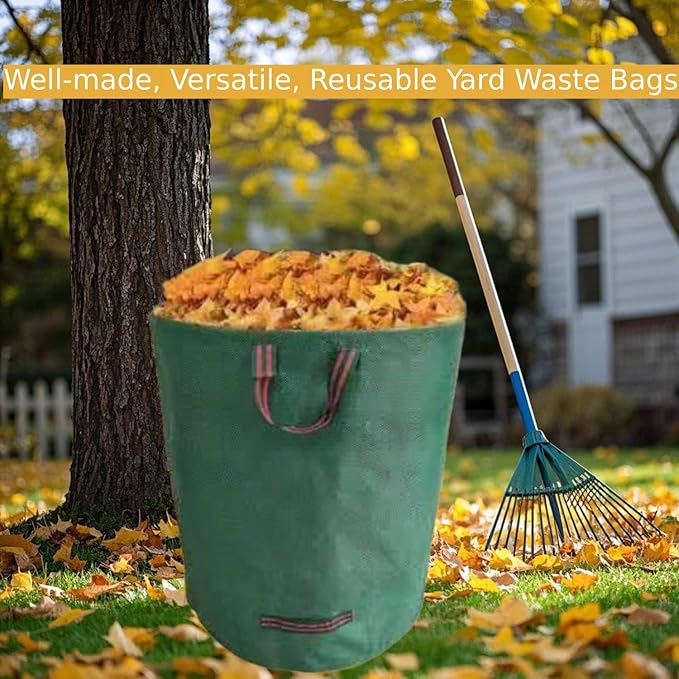 4-Pack 106 Gallon Leaf Bags & Yard Waste Collector - Reusable Standable Lawn/Garden/Camping Recycling Bags with 4 Handles, Portable Leaf Storage Container