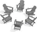 SERWALL Folding Adirondack Chair Set of 6, Adjustable Adirondack Chair with 3 Recline Positions, All Weather HDPE Outdoor Adirondack with Cup Holders, Gray