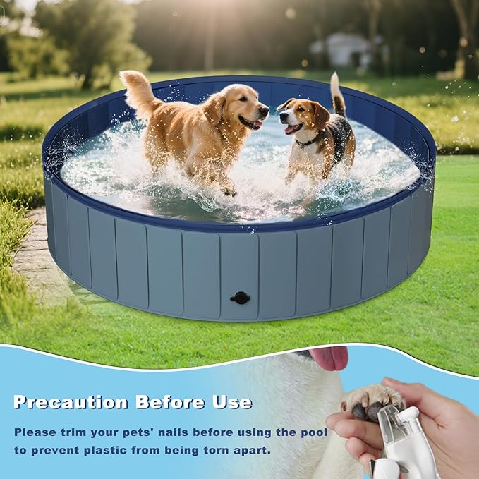 UCCY Foldable Dog Pool for Large Dogs Hard Plastic Kiddie Swimming Pool Non-Slip Portable Dog Bathtubs Collapsible Multi-Use Whelping Box Ball Pit Outdoor Pool for Backyard Duck Pond Grey XXL-72"x12"