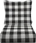 RSH DECOR: Deep Seating Cushion with Pillow Back | 23” x 26” Seat | All-Weather Spun Fabric | Water and Fade-Resistant | Outdoor Chair Cushion Set for Patio Furniture | Black Buffalo Plaid