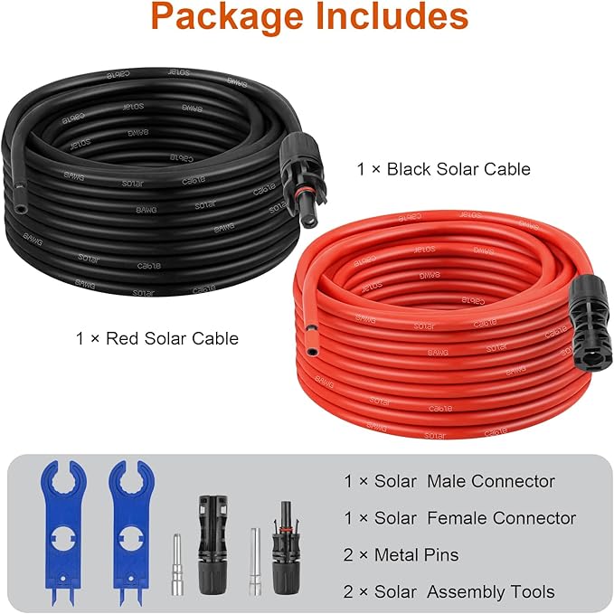 XRDS -RF Solar Extension Cable 8AWG, 50FT Red & Black Solar Panel Wire with Solar Connectors, PV Wire with Disconnect Wrenches & Extra Male/Female Connectors for RV, Camper, Inverter, Off-Grid System