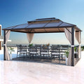 EROMMY 12'x16' Gazebo Polycarbonate Double Roof Pavilion Gazebo Outdoor Aluminum Frame Canopy with Netting and Curtains for Garden Patio Lawns Parties