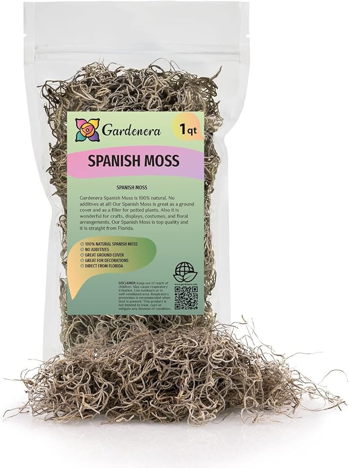 Gardenera Premium Natural Spanish Moss | Natural Preserved - Great Ground Cover - Filler for Potted Plants - 3 Quart Bag
