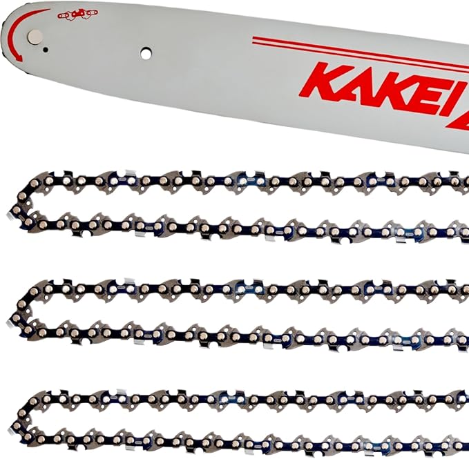 KAKEI 18 Inch Chainsaw Bar& Chain Combo - 3/8" LP Pitch, .050" Gauge, 62 Drive Links Fits Poulan, Kobalt, Echo, Ego, Greenworks& More (3 Chains+ 1 Bar)