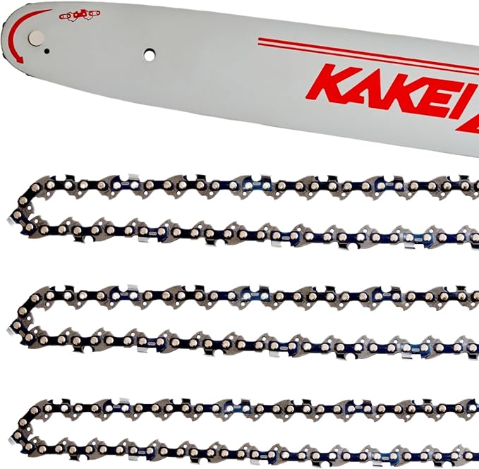 KAKEI 16 Inch Chainsaw Bar& Chain Combo - 3/8" LP Pitch, .050" Gauge, 56 Drive Links Fits Craftsman, Poulan, Ryobi, Echo, Greenworks& More (3 Chains+ 1 Bar)