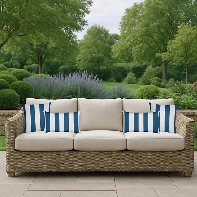 RSH DECOR: Sunbrella Pillow Covers Set of 2 | Covers Only - 26" x 16" | Outdoor Lumbar Pillow Covers Crafted with Sunbrella Performance Fabric | Cabana Regatta