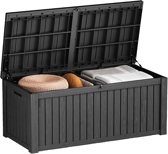 EasyUp 180 Gallon Deck Boxes Waterproof, Outdoor Large Storage Boxes with Lids, Outside Resin Storage Box & Deck Boxes for Patio, Garden Use(Black)