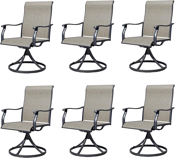 Outdoor Patio Swivel Dining Chairs Set of 6, All-Weather Swivel Rocker Chairs with Textilene High Back and Rust-Proof Metal Frame, Perfect for Patio, Lawn, Garden, or Backyard, Dark Brown