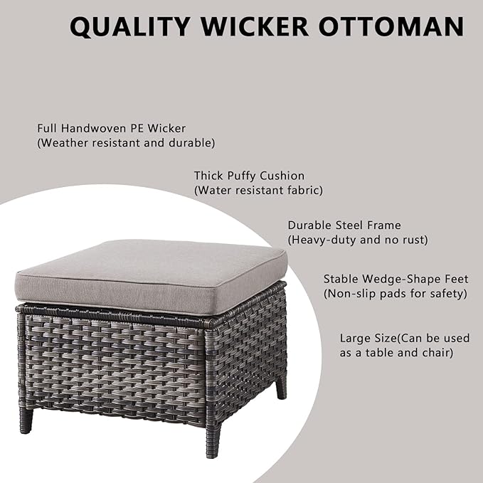 Outdoor Wicker Patio Furniture Set - 6 Piece Rattan Patio Conversation Set with 2 Rocking Swivel Chairs,2 Ottomans,1 Sofa and 1 Coffee Table for Porch Deck Backyard Garden(Mixed Grey/Grey)