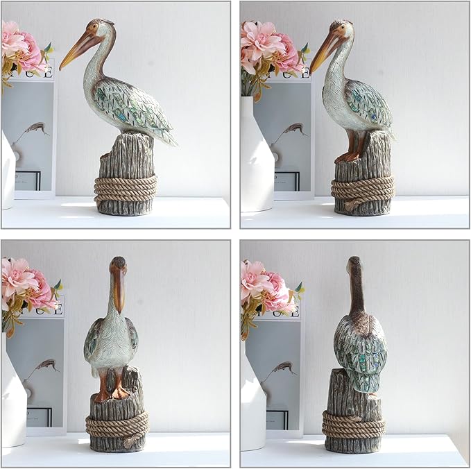 Lukitas Standing Pelican Statue and Sculpture Decor, Coastal Beach Bird Figurine, Creative Decorative Ornament for Home Garden Lawn Outdoor, Resin 14''