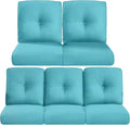 Pop 22x25/22x24 Outdoor Cushions for Patio 5 Piece Set - Set of 5 Water-Resistant Replacement Cushion for Rattan Rocking Swivel Chairs Loveseat Couch Sectional Sofa - Turquoise/Button