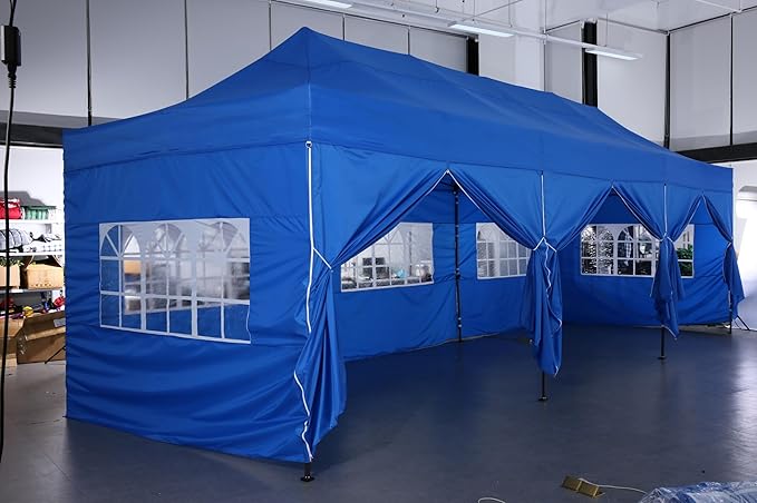 COBIZI 10x30 Pop up Canopy Tent 10x30 Canopy with 8 Sidewalls Waterproof Heavy Duty Commercial Canopy Tent for Parties Outdoor Tent Garden Gazebo Tent, Carry Bag with Wheel(10x30ft, Gray)