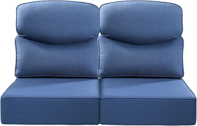 Luxury 22x24/22x25 6-Inch Smile Outdoor Seat Cushions Set of 2 - Superior Comfortable Water-Resistant Patio Chair Cushion for Rattan Dining Swivel Chairs Loveseat Sectional Sofa - Navy Blue