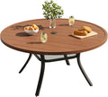 VICLLAX Round Patio Dining Table, 4-6 Person Metal Outdoor Dining Table with Umbrella Hole for Garden Lawn Deck, 47.2" Walnut