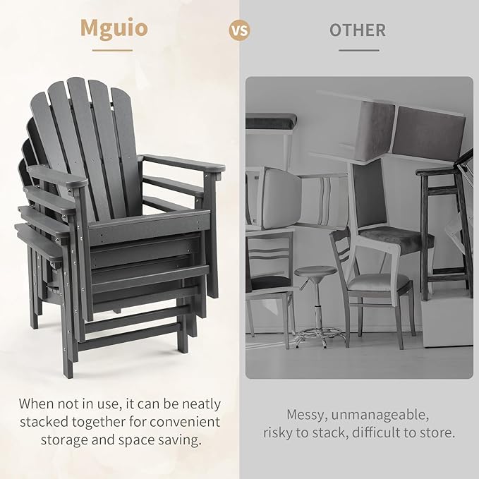 Stackable Adirondack Chair, Space Saving HDPE All-Weather Fire Pit Chairs for Outdoor Lawn Porch Deck