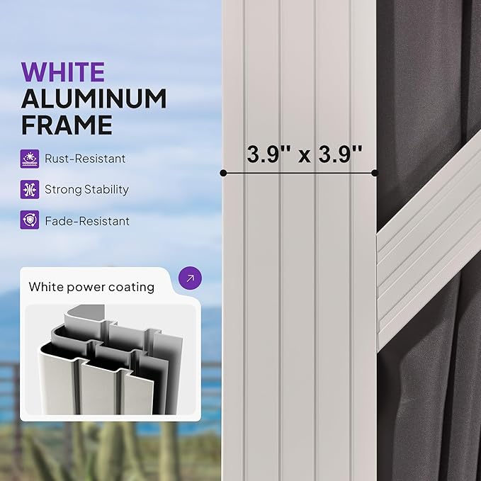 PURPLE LEAF 12' X 16' Outdoor Gazebo Hardtop Metal Roof White Aluminum Frame Grill Gazebos with Curtain and Netting for Patio, Garden and Backyard, Grey