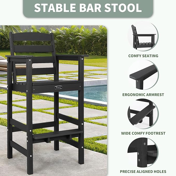 FUNBERRY Outdoor Bar Set with Umbrella Holes, Tall Adirondack Chairs and Table, All Weather HDPE Bar Height Outdoor Table and Chairs Set for Bistro Patio Balcony