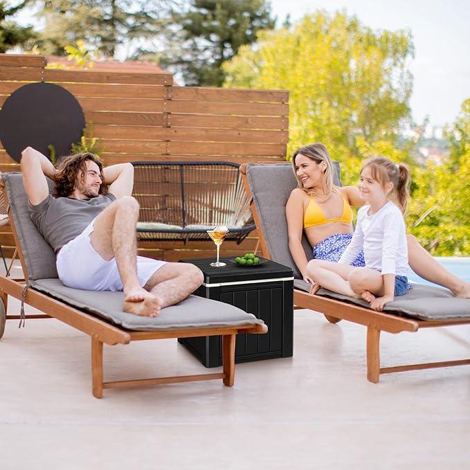 Bonnlo Outdoor Deck Box 10 Gallon, All-Weather Waterproof Patio Square Storage Box with Removable Lid, Small Storage Side Table for Patio, Poolside, Backyard