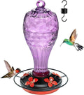 Hand Blown Glass Hummingbird Feeder for Outdoors Hanging with Ant Moat, Never Fade, 20 Ounces, Leak-Proof‌, Garden Backyard Decor for Bird Watching, for Mom Dad, Purple