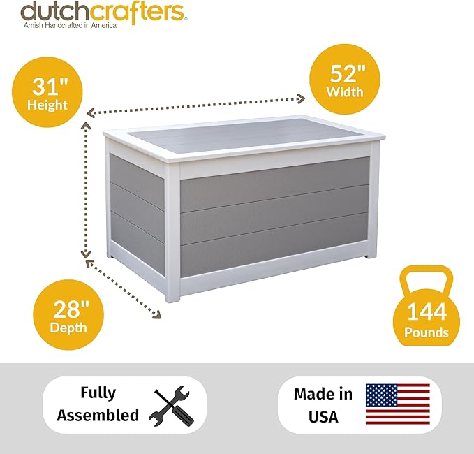 DutchCrafters Poly Waterproof Outdoor Deck Box 200-Gallon Large Deck Box Weatherproof Storage for Pool Decor, Porch Packages, Pool Towel Holder, Holds Up To 10 Cushions - Amish Made in USA (Black)