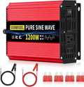 SUNWHEEL 1200W 24V Pure Sine Wave Inverter, 24V DC to 110V/120V AC Power Inverter for RV、Off Grid、Truck、Power Outage with 2 AC outlets and LCD Display