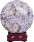 JIC Gem Large Blue Cherry Blossom Agate Crystal Ball with Stand Crystal Sphere Natural Sakura Flower Agate Stone Reiki Healing Meditation Witchcraft Home Decor 3.1-3.5 inch(80-90mm)