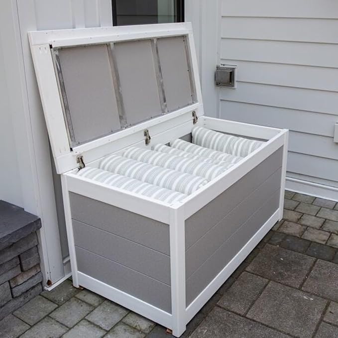 DutchCrafters Poly Waterproof Outdoor Deck Box 200-Gallon Large Deck Box Weatherproof Storage for Pool Decor, Porch Packages, Pool Towel Holder, Holds Up To 10 Cushions - Amish Made in USA (White)