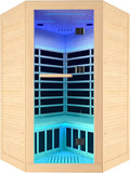Indoor Sauna Two Person Far Infrared Saunas for Home 1 - 3 Person Wood Sauna Canadian Hemlock 2180W/110V Low EMF Dry Sauna Room with Oxygen Bar/7 Color Therapy/9 Heating Plates/Control Panel/Speaker