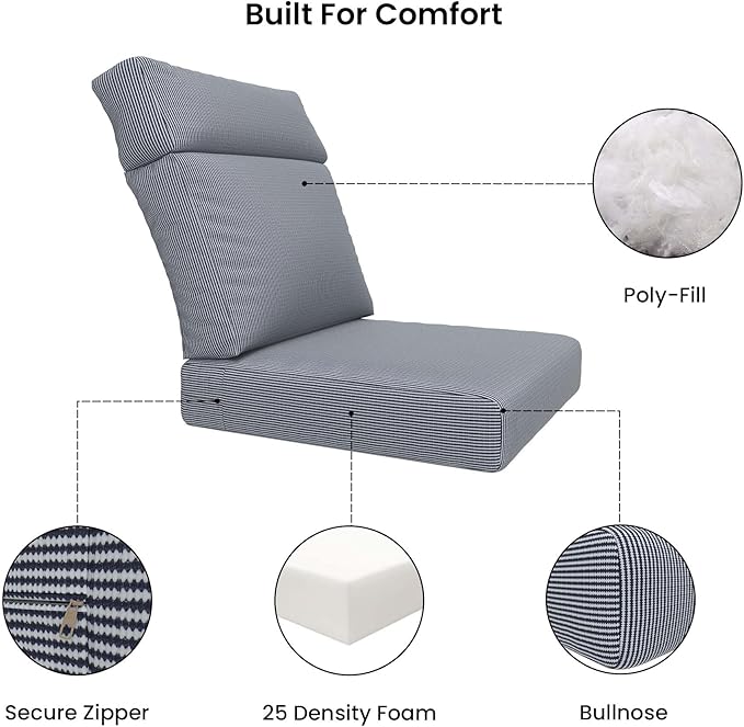 Covers & All Olefin Rectangle High Back Chair Cushion, 420 Denier Supportive Foam Seat and Poly Fill Back Outdoor High Back Chair Cushion, Water and Mold Resistant for Patio High Back Chair Cushions