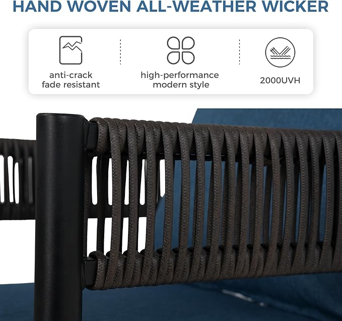 Grand patio Outdoor Dining Chair Set of 2, 2 Pieces Patio Dining Chairs, Metal Woven Wicker Swivel Patio Chairs with Peacock Blue Cushions for Backyard, Deck, Garden, Porch, Lawn and Poolside (Brown)