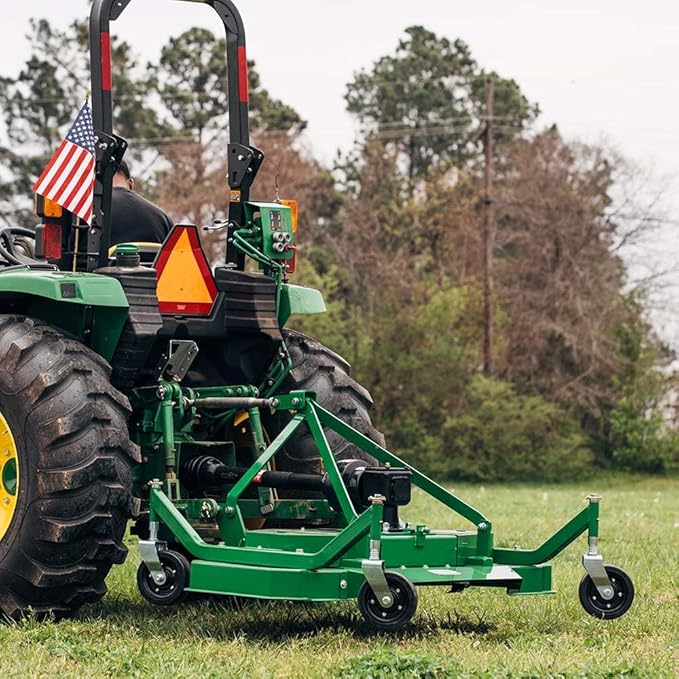 Titan Attachments 3 Point PTO Finish Mower, 72" Cutting Width, Cat 1 Hookup, Green Finish, Rear Discharge, Pull Behind Mower for 30-50 HP Tractors, Low-Noise Cast Iron Gearbox