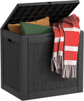 EasyUp 32 Gallon Resin Deck Box Waterproof, UV Resistant Outdoor Storage Box for Delivery, Garden, Patio,and Porch, Rattan Black
