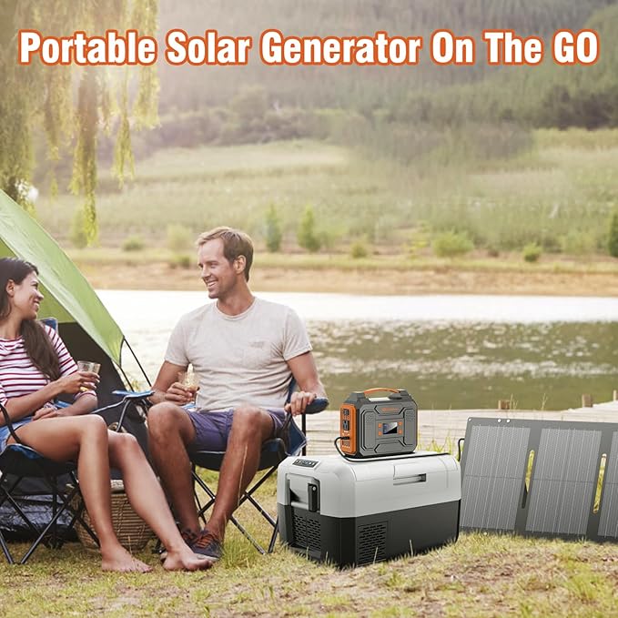 300W Portable Power Station with Foldable Solar Panel 60W, Portable Solar Power Generator with Panels, Camping 65W 110V Power Bank with AC Outlet for Laptop Smart Device RV Outdoor Power Outage