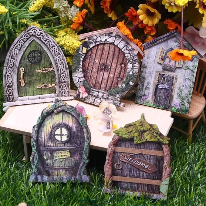 Whimsical Miniature Fairy Door - Handcrafted 3D Mini Woodland Portal Tree Accessory for DIY Garden Landscapes, Terrarium Decor & Collector's Fantasy Displays（Pink Streak ）