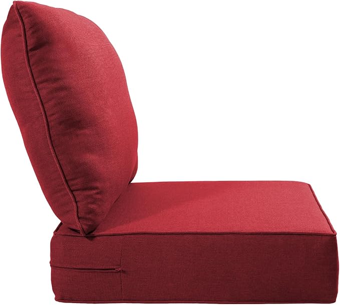 Luxury 24x24x6 Inch Outdoor Seat Cushions - Set of 2 Water Resistant Patio Chair Replacement Cushion for Porch Set Rattan Dining Rocker Glider Chairs Loveseat Couch Sectional Sofa - Red