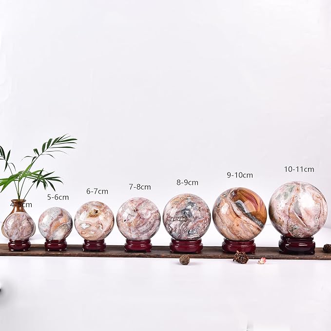 JIC Gem Extra Large Striped Agate Crystal Sphere Decorative Crystal Ball Healing Gemstone Sphere for Meditation,Office Table Decorations 110-120mm