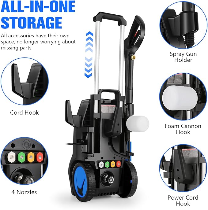 5000PSI 4.0GPM Heavy Duty Power Cleaner with 33 FT Extension Hose, 4 Quick Connect Nozzles and Foam Cannon for Cars/Fences/Driveways/Patios/Home Cleaning, Blue