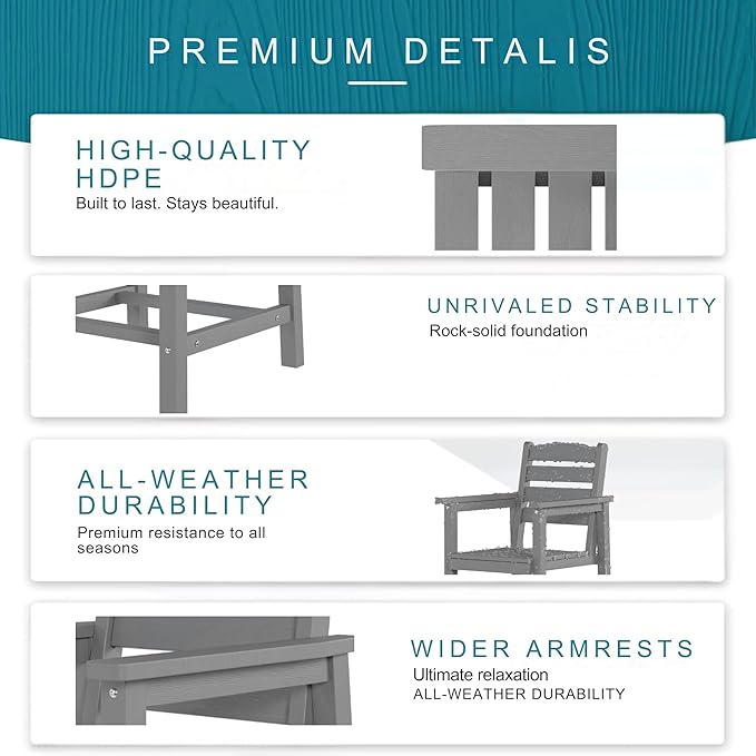 7 Piece Patio Dining Set with 11ft Patio Umbrella (Apple Green), 7 Gray Outdoor HDPE Dining Set with 6 Chairs + 1 Large Table, for Market, Pool, Garden, Backyard, Deck