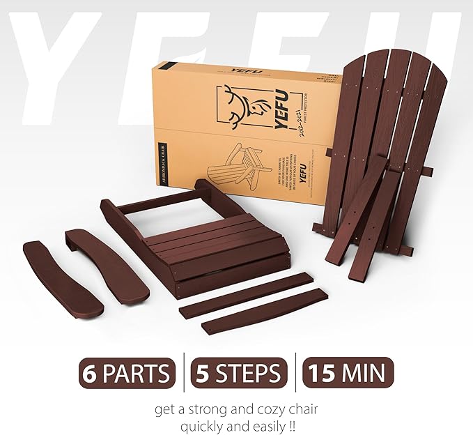 YEFU Adirondack Chairs Set of 8: Outdoor Chair HIPS Plastic Adirondack Chairs - Patio Chairs with Wood Texture - Lawn Fire Pit Deck Porch Garden Chairs for Adults(Coffee)