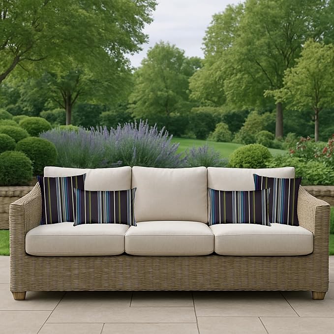 RSH DECOR: Sunbrella Pillow Covers Set of 2 | Covers Only - 26" x 16" | Outdoor Lumbar Pillow Covers Crafted with Sunbrella Performance Fabric | Stanton Lagoon