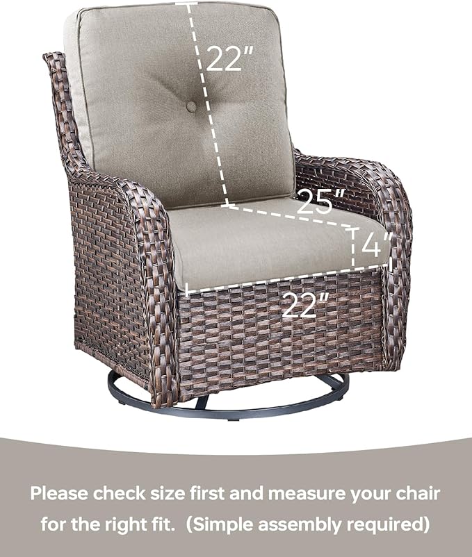Pop 22x25/22x24 Outdoor Furniture Cushions Set of 6 - Comfortable Patio Chair Cushion for Rattan Wicker Dining Rocking Swivel Chairs Loveseat Couch L-Shape Sectional Sofa - Beige/Button