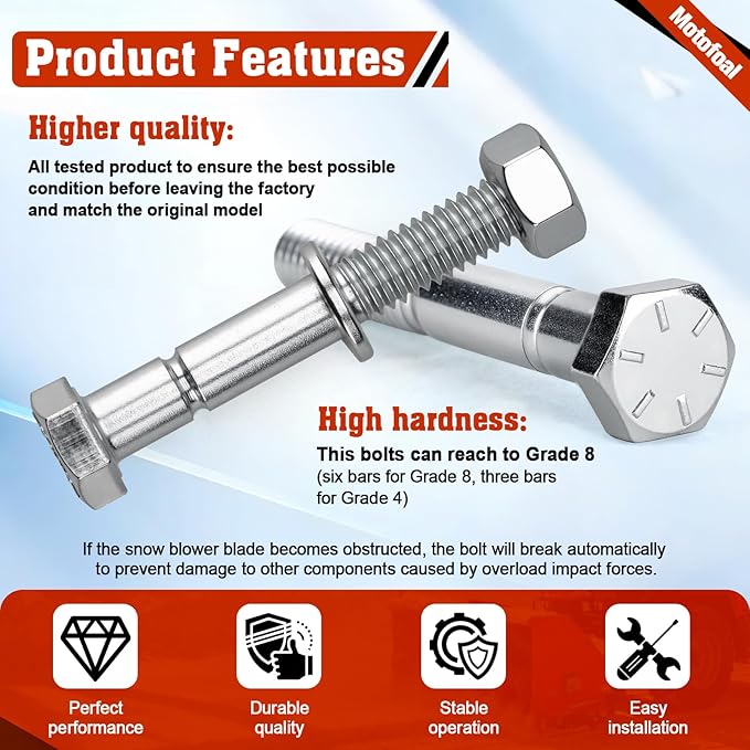70060-01338 Snowblower Shear Bolts for Kubota Snowblower Grade 8 BX2750 BX2816 BX2822 BX5450 DB2550 G2003 G2538 G2546 T2724 T2740 T2834 Front Snowblower 5/16" x 2-1/4" 10pcs