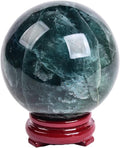 JIC Gem Big Green Fluorite Crystal Ball Sphere Decorative Ball with Wooden Stand for Meditation、Fengshui、Home Decors Healing Crystal Ball (90-100mm)