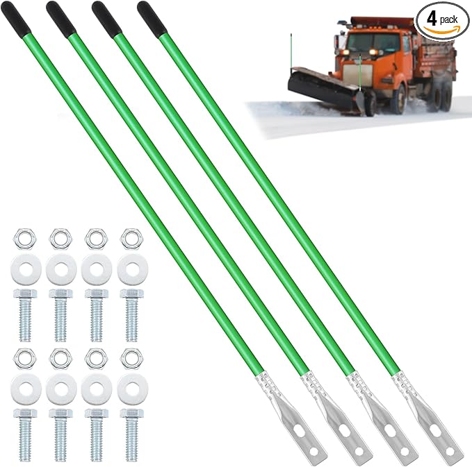 Lasnten 4 Pcs 27 Inch Snow Plow Blade Markers Guide Kit Steel Wire Inside Bolt on Bumper Guides High Visibility Easy Installation for ATV Snowplows(Green)